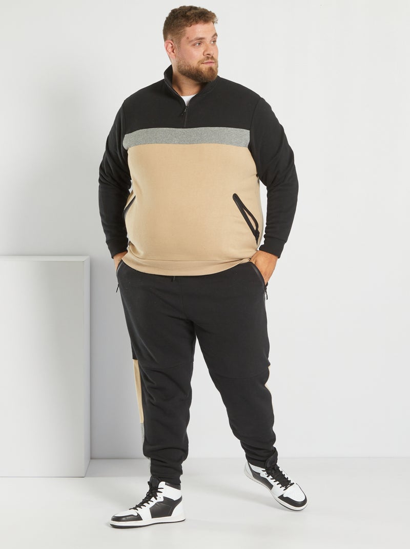 Sweater met ritskraag en colorblock-patroon zwart - Kiabi