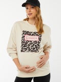 Sweater met ronde hals en luipaardmotief 'Only Maternity' BIEGE - Kiabi
