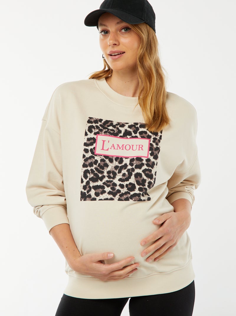 Sweater met ronde hals en luipaardmotief 'Only Maternity' BIEGE - Kiabi