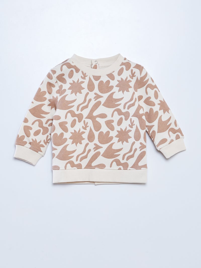 Sweater met ronde hals en print BIEGE - Kiabi