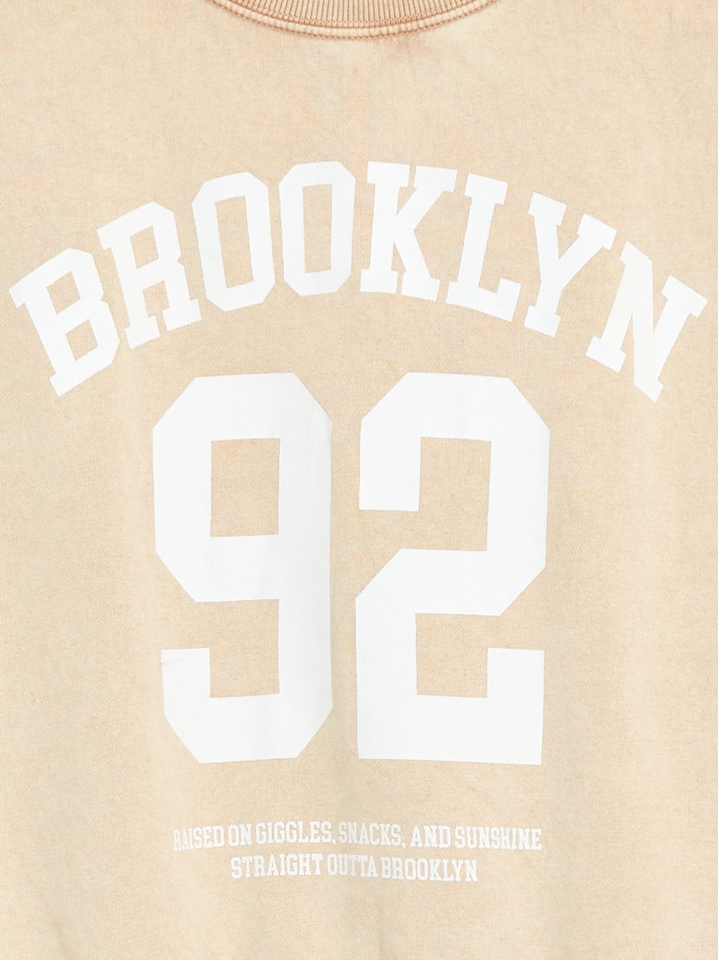 Sweater met ronde hals en print Biege - Kiabi