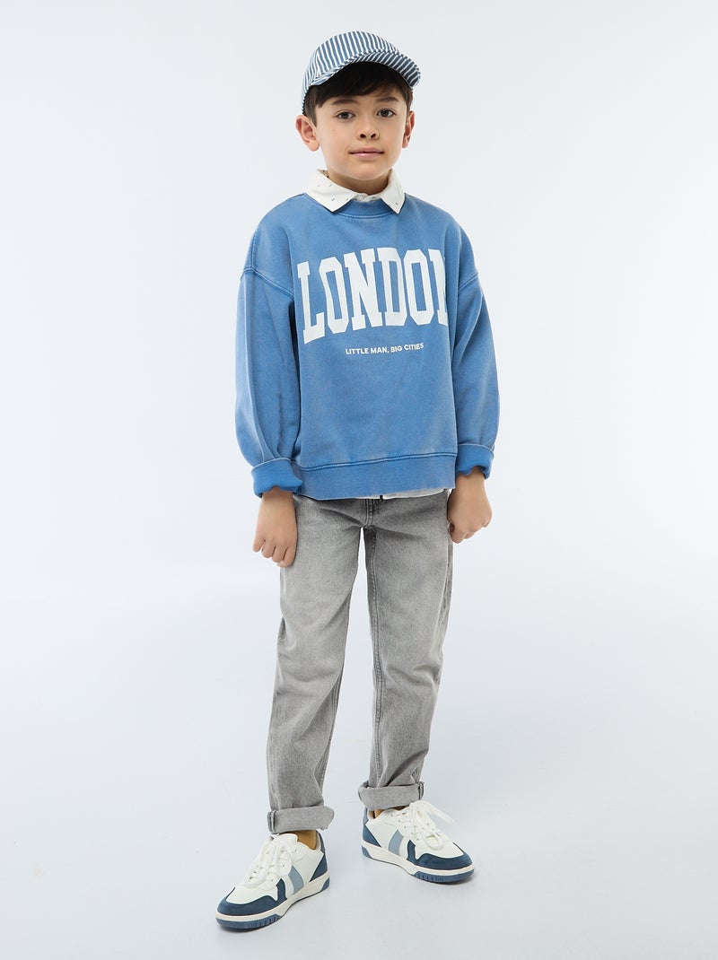 Sweater met ronde hals en print Blauw - Kiabi