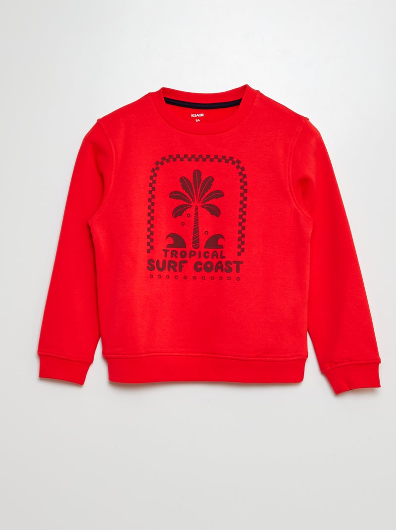 Sweater met ronde hals en print ROOD - Kiabi