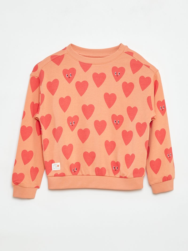 Sweater met ronde hals en print voor en achter Oranje - Kiabi