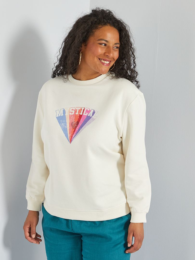 Sweater met ronde hals en print WIT - Kiabi