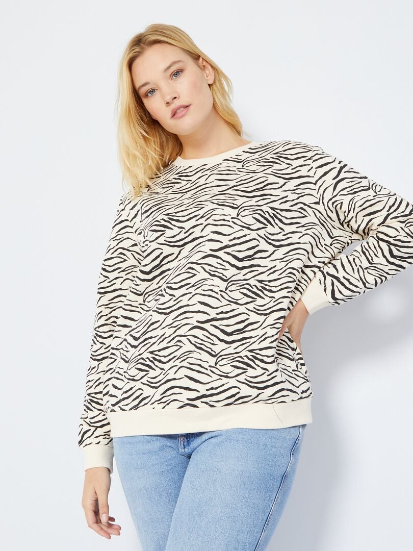 Sweater met ronde hals en zebraprint WIT - Kiabi