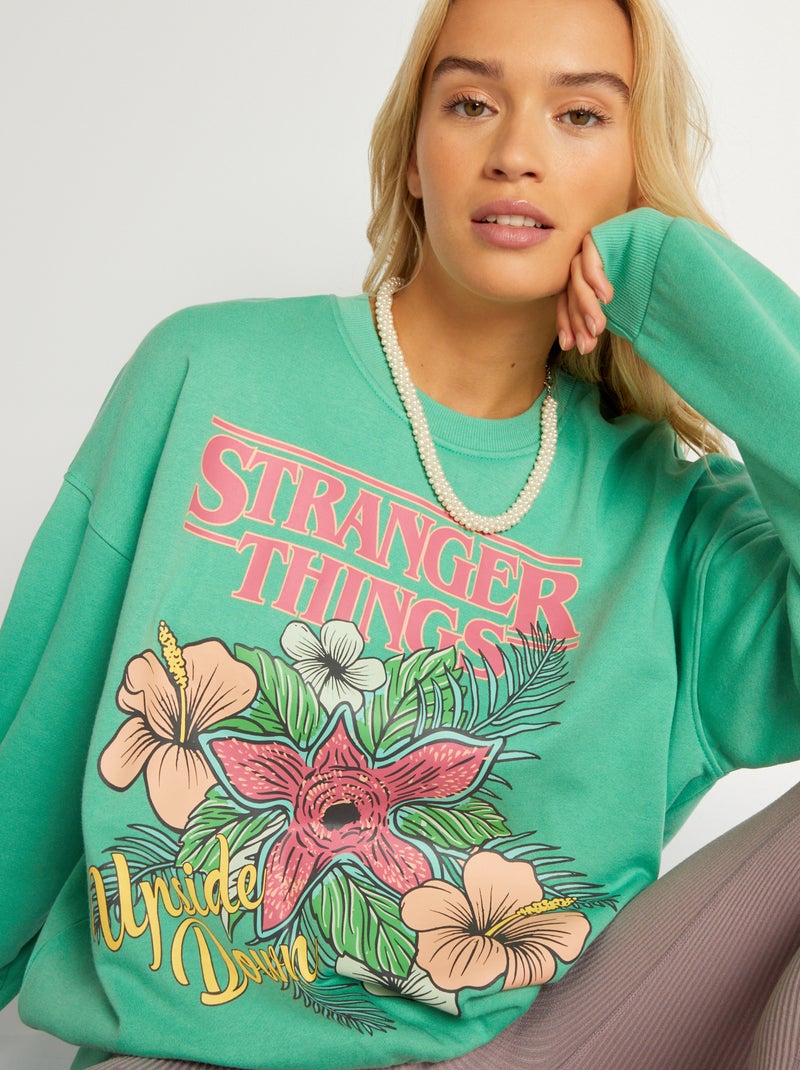 Sweater met ronde hals 'Stranger Things' GROEN - Kiabi