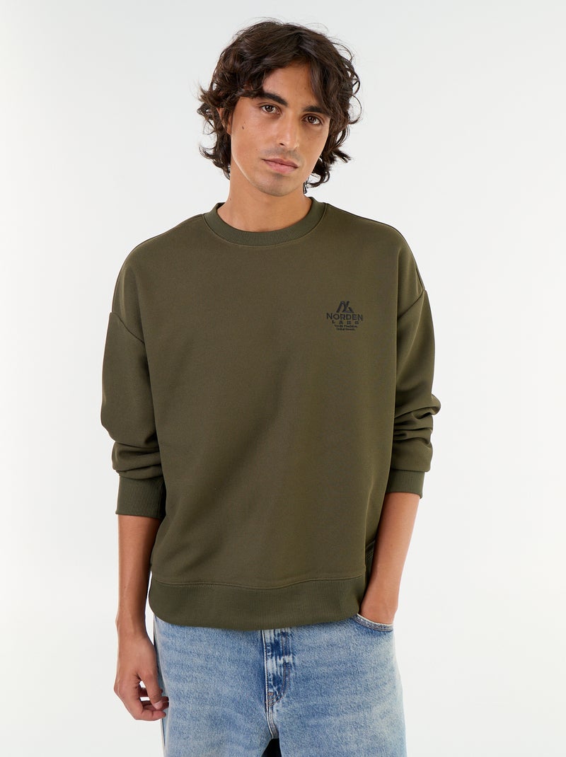 Sweater met ronde hals van piquéstof Kaki - Kiabi