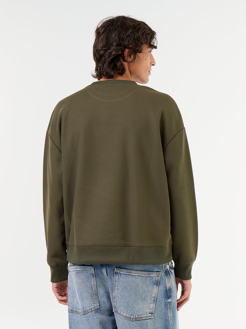 Sweater met ronde hals van piquéstof Kaki - Kiabi