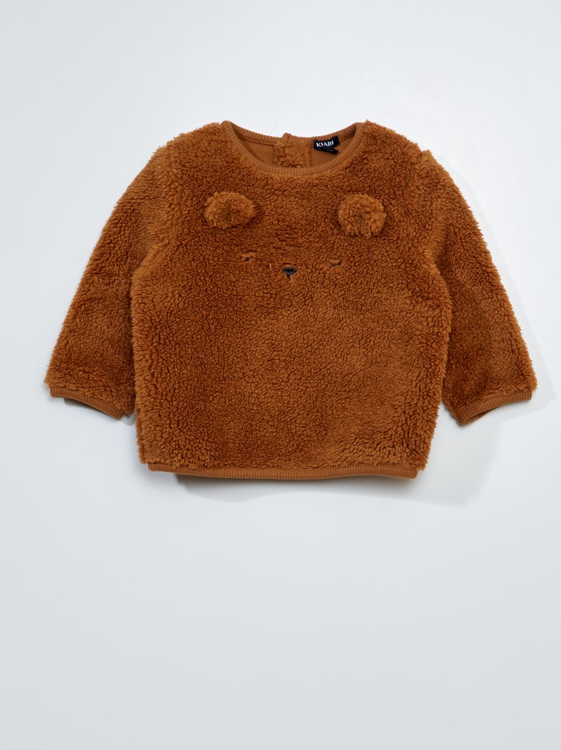 Sweater met schapenvacht effect met oortjes BRUIN - Kiabi