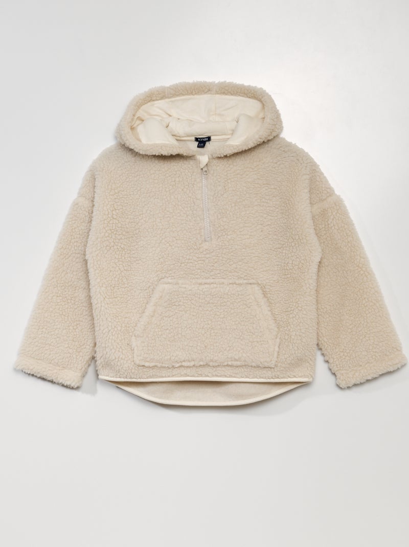 Sweater met schapenvacht effect met schipperskraag WIT - Kiabi