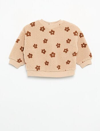 Sweater met schapenvachteffect en borduursels