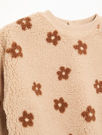 Sweater met schapenvachteffect en borduursels
