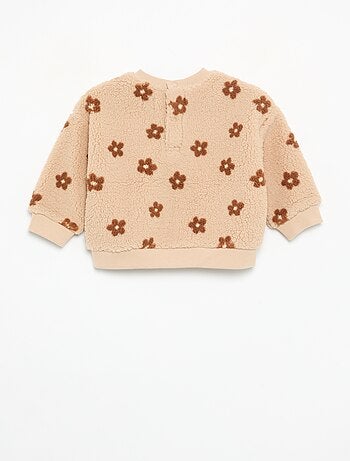 Sweater met schapenvachteffect en borduursels