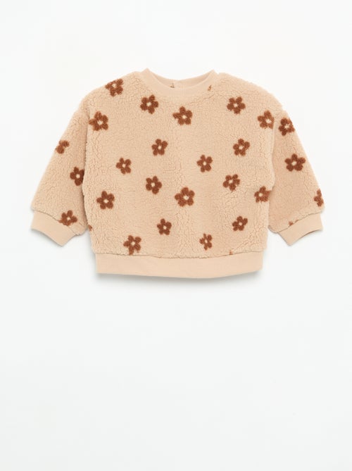 Sweater met schapenvachteffect en borduursels - Kiabi