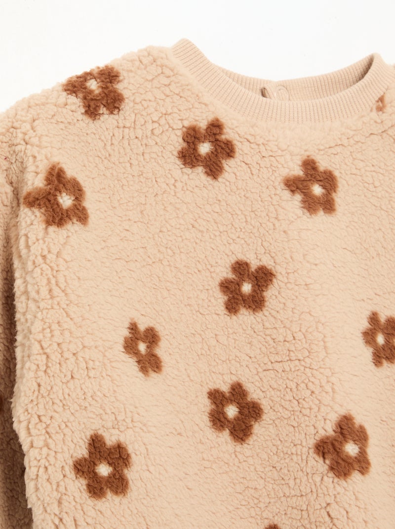 Sweater met schapenvachteffect en borduursels Beige - Kiabi