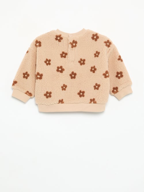 Sweater met schapenvachteffect en borduursels - Kiabi