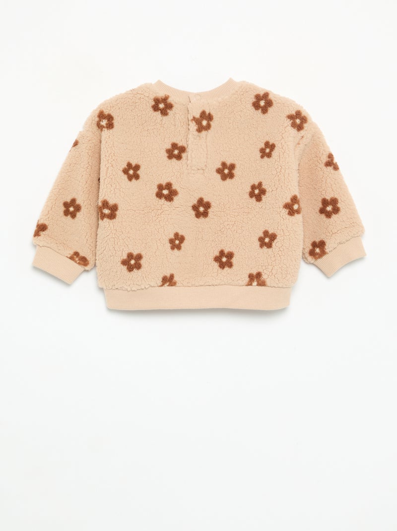 Sweater met schapenvachteffect en borduursels Beige - Kiabi