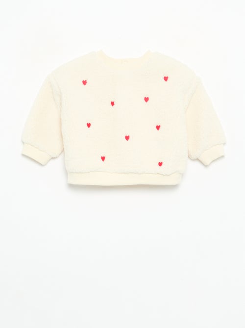 Sweater met schapenvachteffect en borduursels - Kiabi