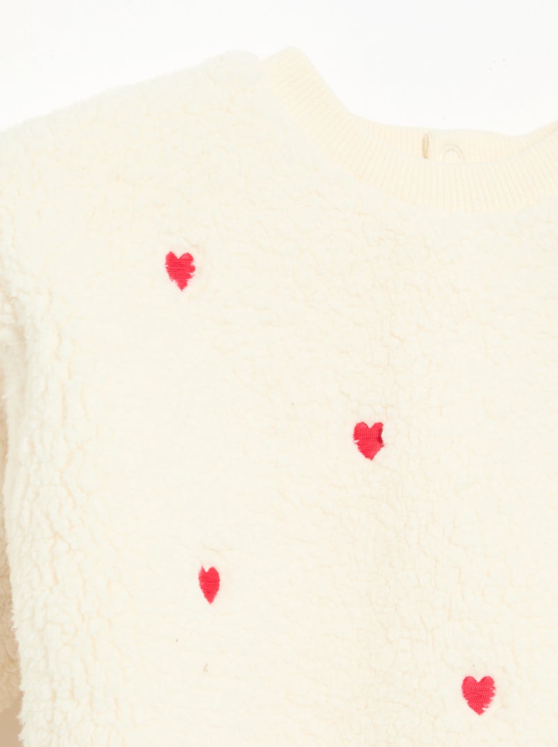 Sweater met schapenvachteffect en borduursels Wit - Kiabi