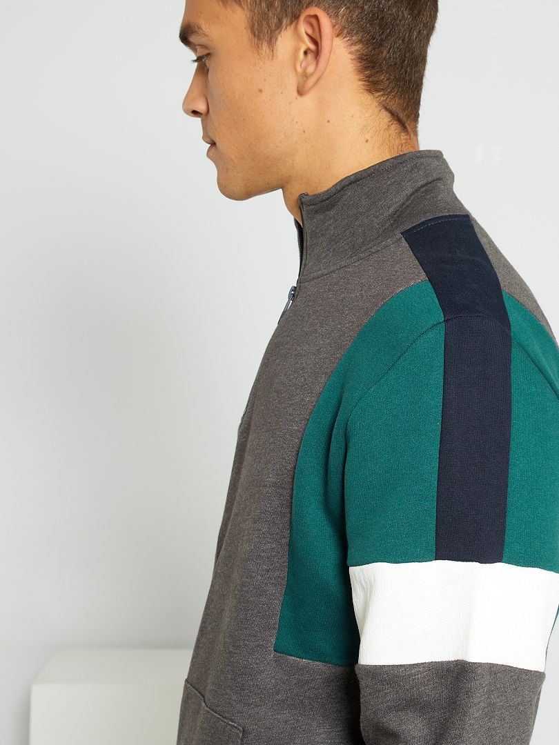Sweater met schipperskraag en color block GRIJS - Kiabi