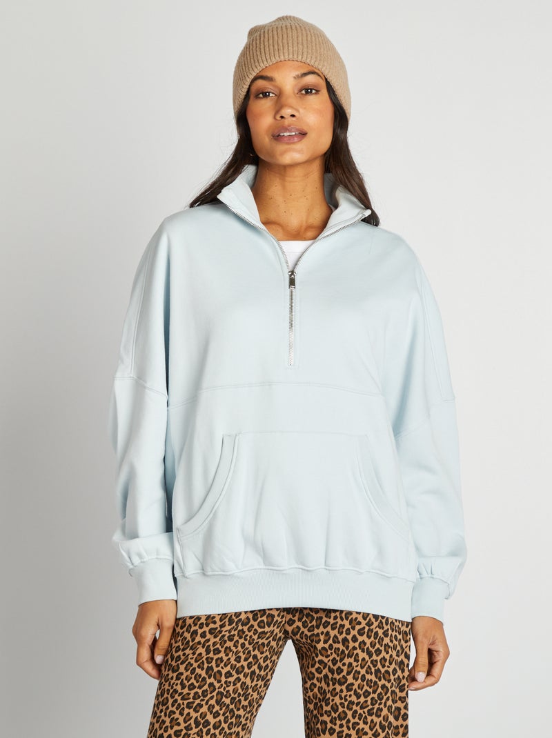 Sweater met schipperskraag en kangoeroezak BLAUW - Kiabi