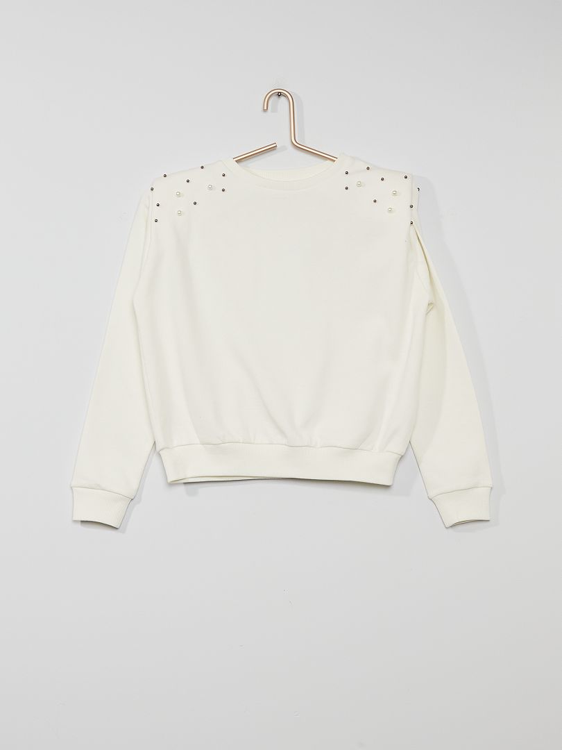 Sweater met sierkralen sneeuw wit - Kiabi