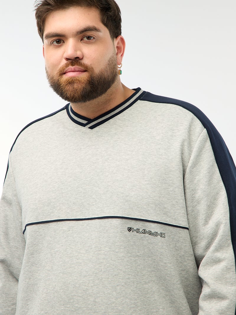 Sweater met V-hals van French Terry Grijs - Kiabi