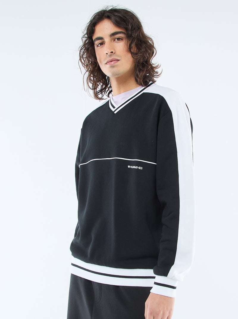 Sweater met V-hals van french terry Zwart - Kiabi