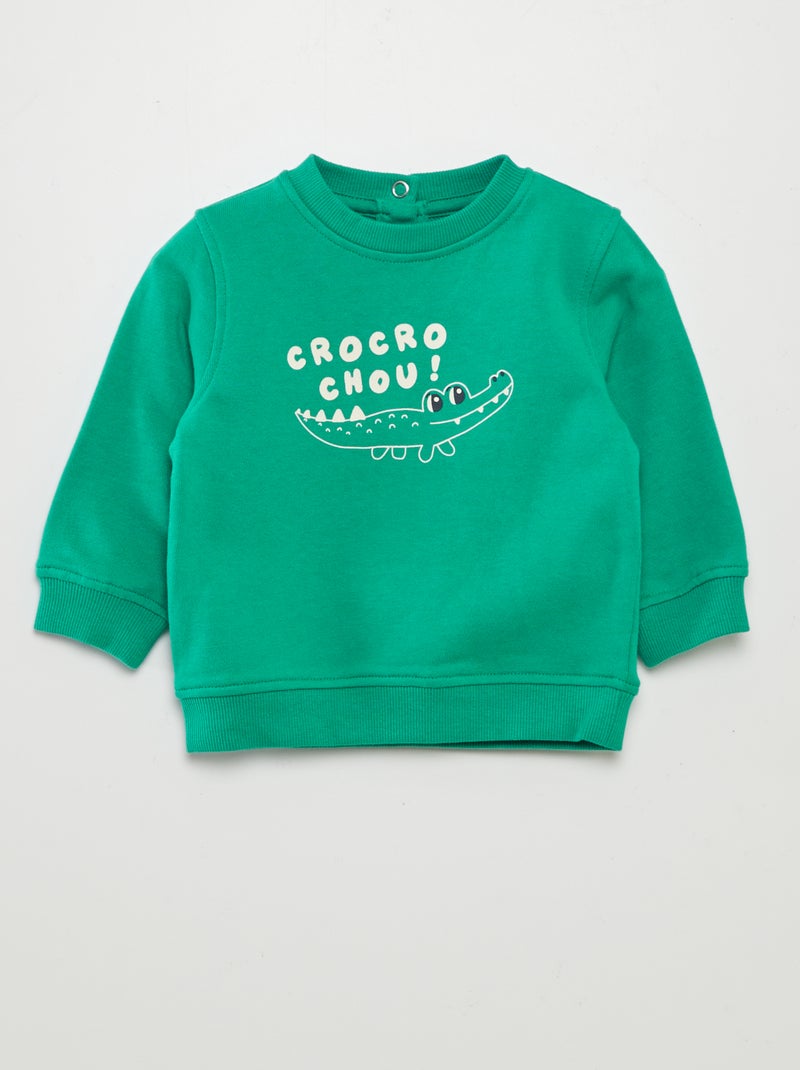 Sweater van dunne joggingstof met print GROEN - Kiabi