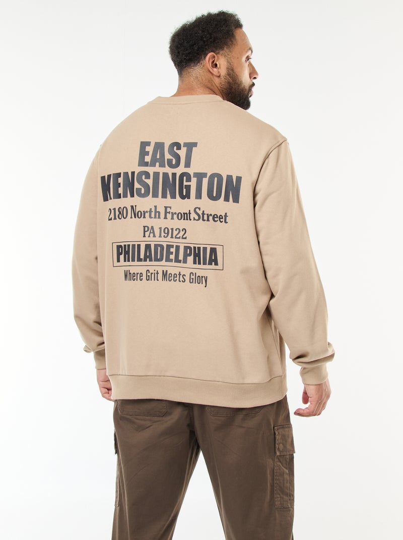 Sweater van dunne joggingstof met print voor/achter Biege - Kiabi