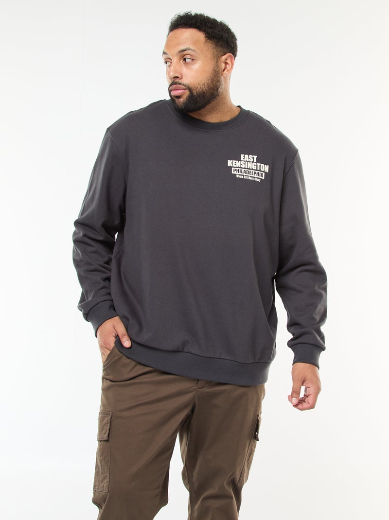 Sweater van dunne joggingstof met print voor/achter Zwart - Kiabi