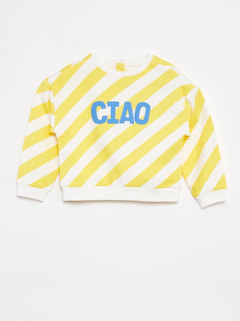 Sweater van dunne joggingstof met ronde hals en motiefje GEEL - Kiabi