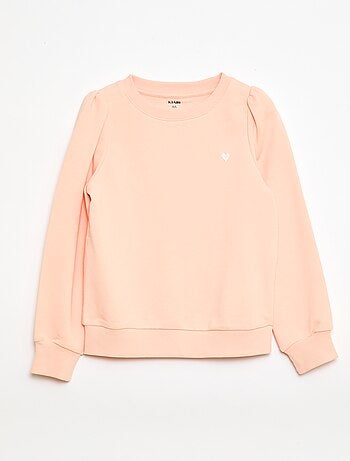 Sweater van effen joggingstof en geborduurd hartje