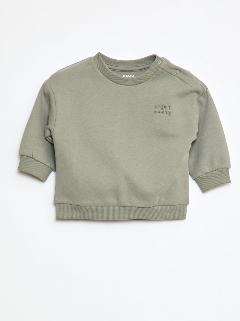 Sweater van effen joggingstof Groen - Kiabi