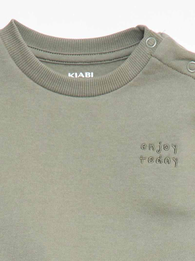 Sweater van effen joggingstof Groen - Kiabi