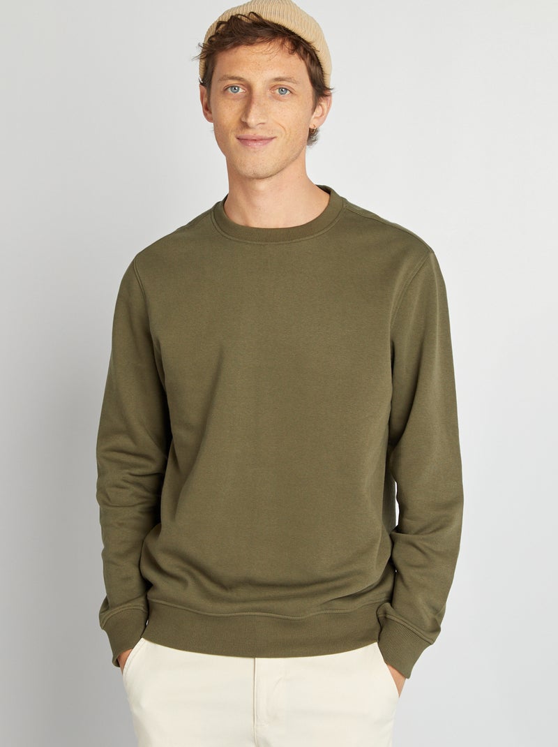 Sweater van effen joggingstof met ronde hals KAKI - Kiabi