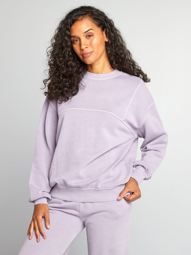Sweater van effen joggingstof paars - Kiabi