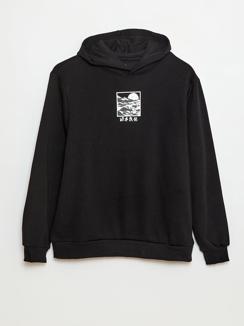 Sweater van effen katoen met print Zwart - Kiabi