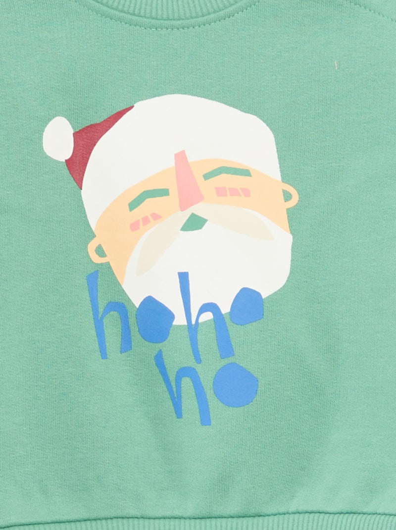 Sweater van fleecekatoen met kerstprint Groen - Kiabi