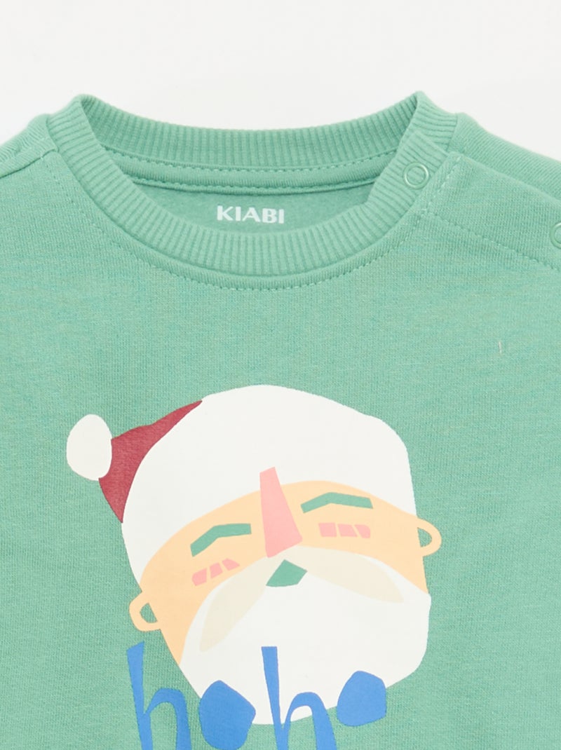 Sweater van fleecekatoen met kerstprint Groen - Kiabi