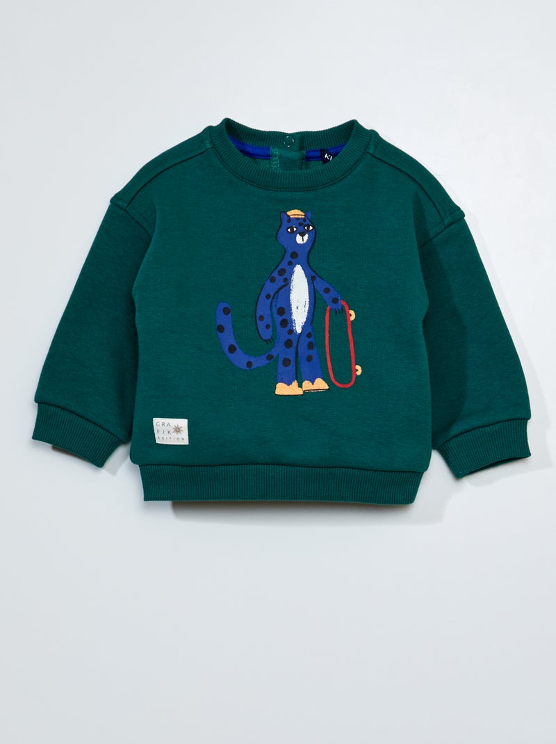 Sweater van fluweel met motiefje GROEN - Kiabi