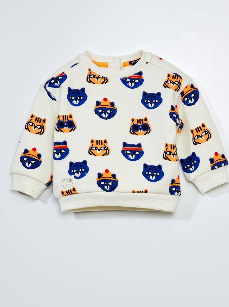 Sweater van fluweel met motiefje WIT - Kiabi