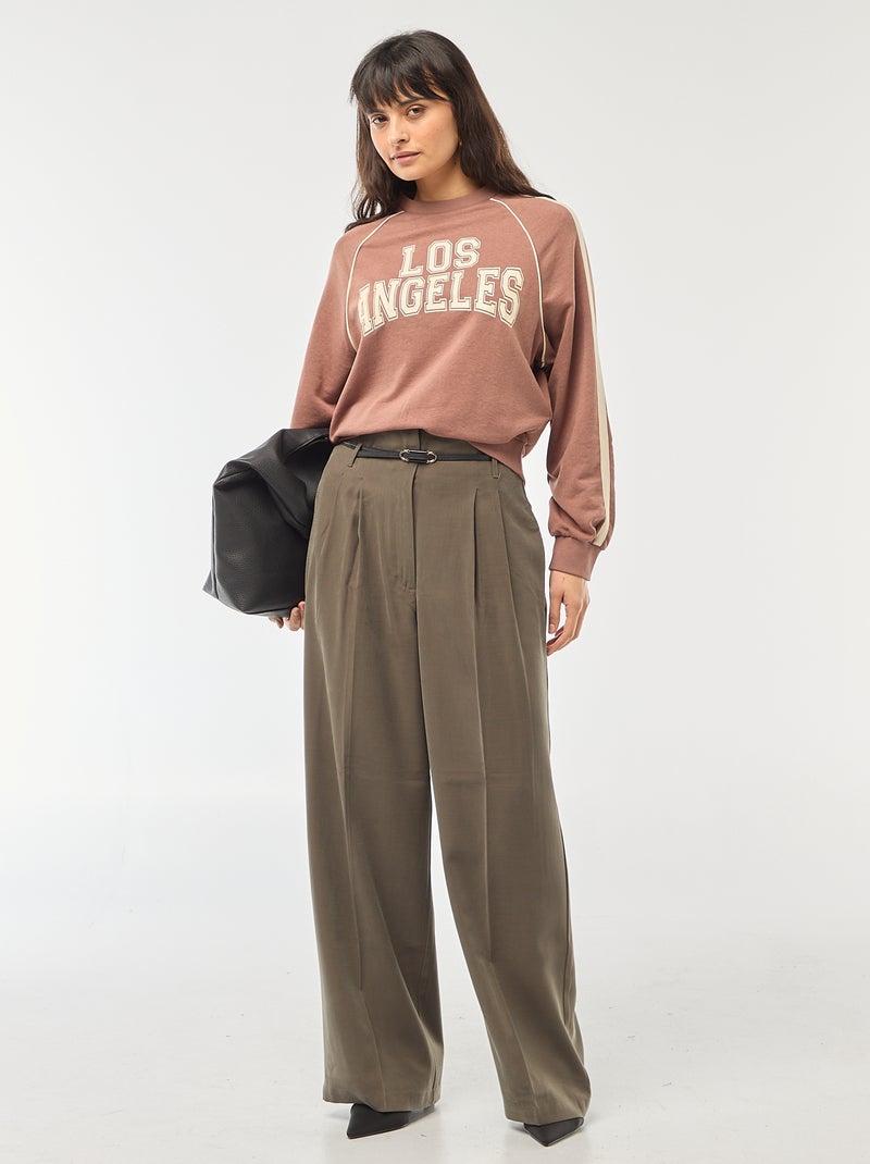 Sweater van french terry met contrasterende strepen Bruin - Kiabi
