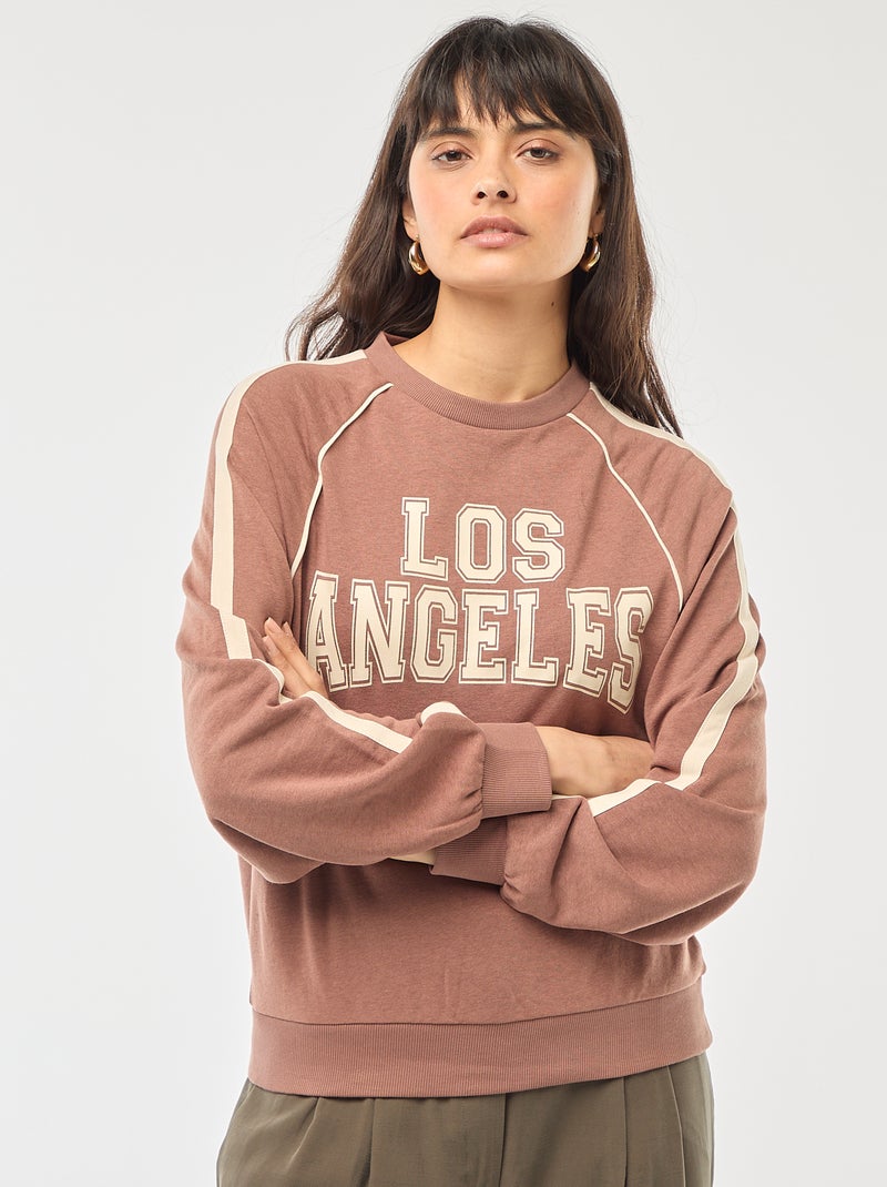 Sweater van french terry met contrasterende strepen Bruin - Kiabi