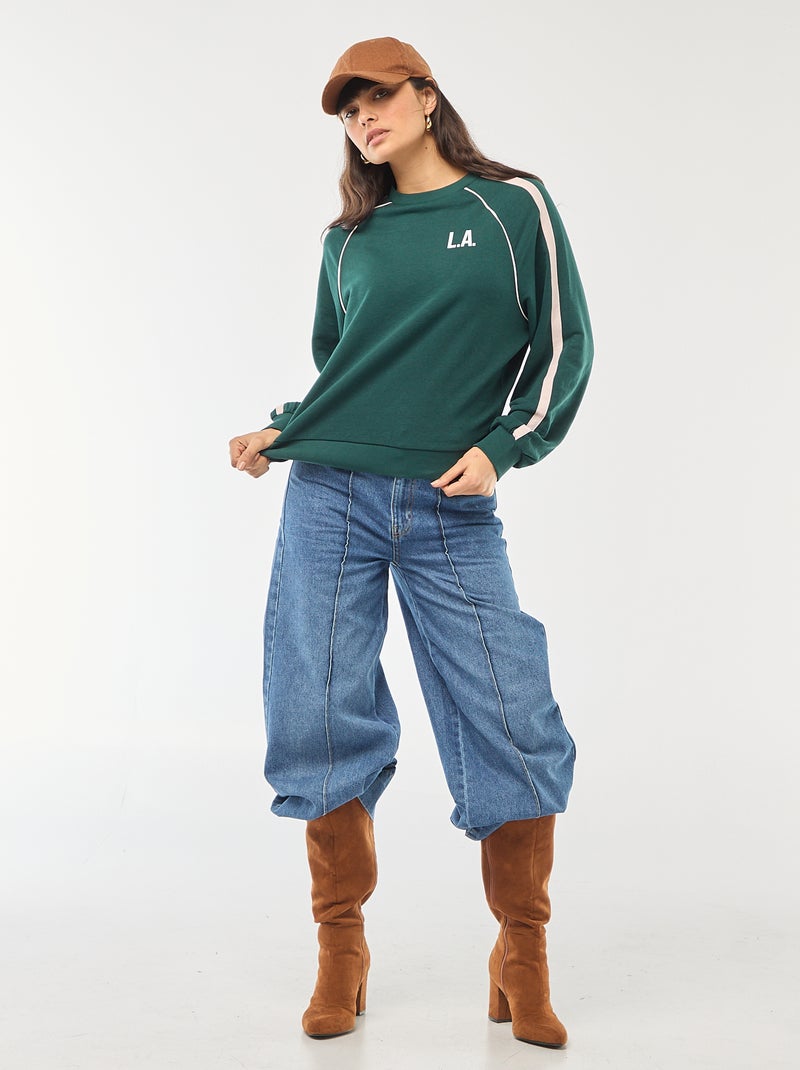 Sweater van french terry met contrasterende strepen Groen - Kiabi