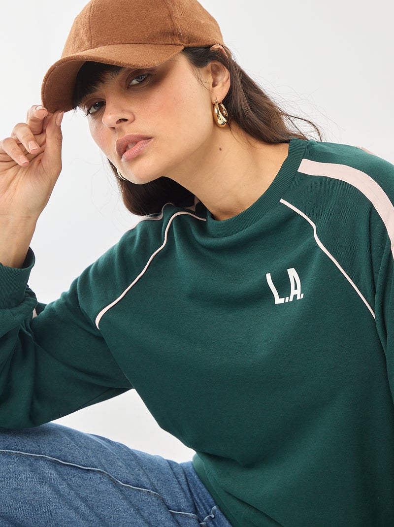 Sweater van french terry met contrasterende strepen Groen - Kiabi