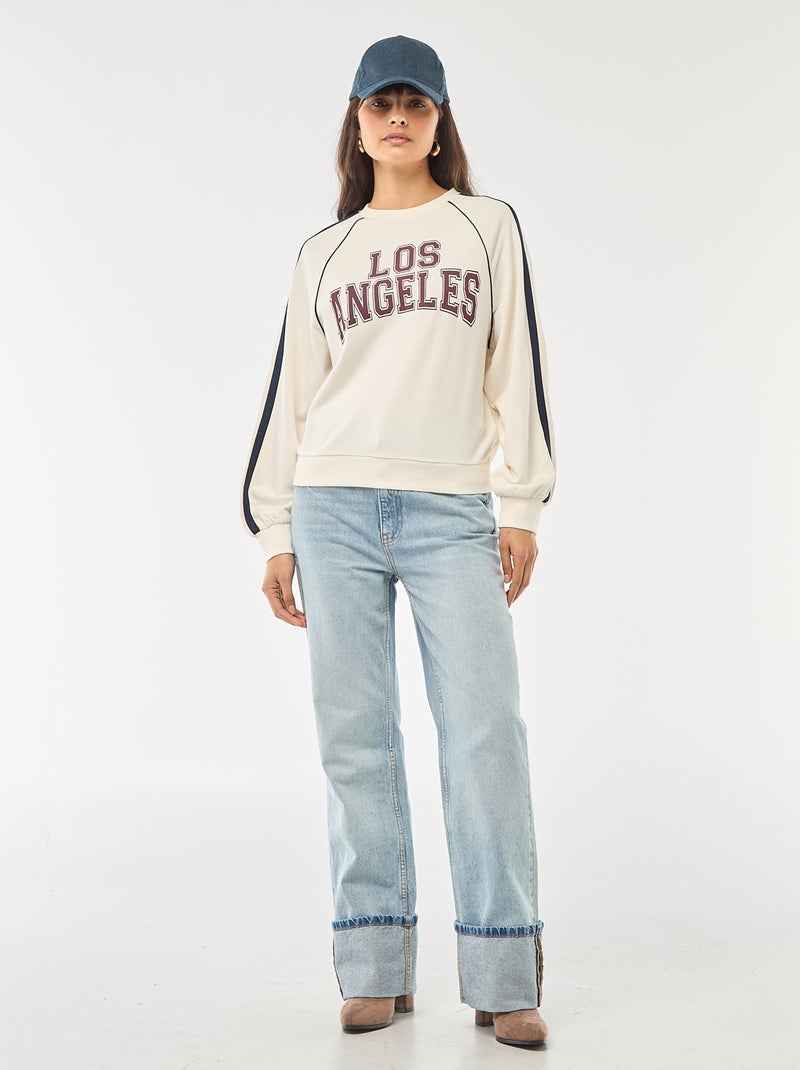 Sweater van french terry met contrasterende strepen Wit - Kiabi