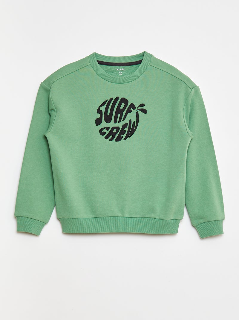 Sweater van french terry met geborduurd opschrift Groen - Kiabi