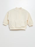 Sweater van french terry met rits WIT - Kiabi
